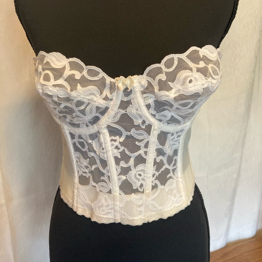 Vintage 70s Victoria Secret Size 36B Bustier Corset Union USA Bridal White Lace